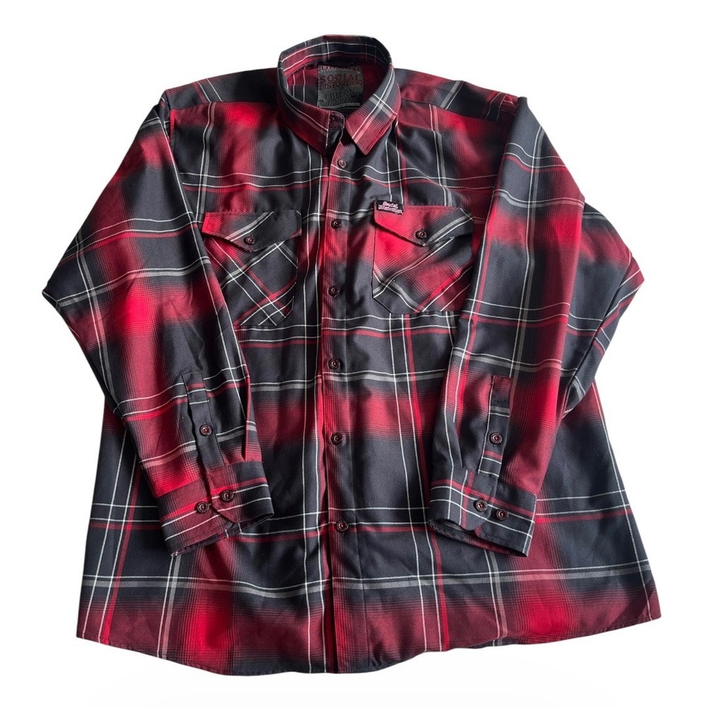 Dixxon Men's Flannel Shirt Social Distortion Prison Bound Red Plaid 3X